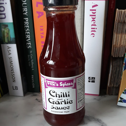 Chilli and Garlic sauce sold in a 250ml bottle supplied by Fox's Spices.