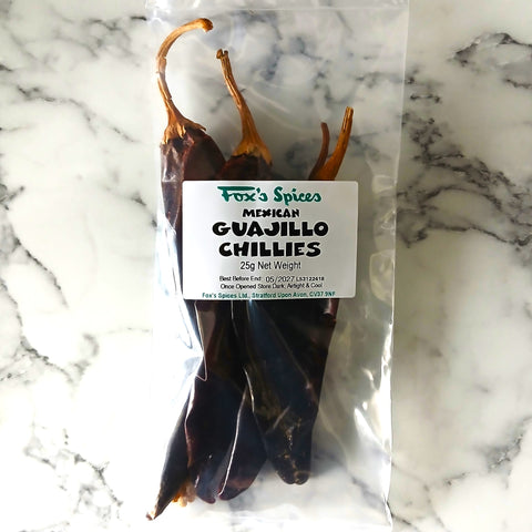 A 25g bag of Guajillo chillies from Fox's Spices.
