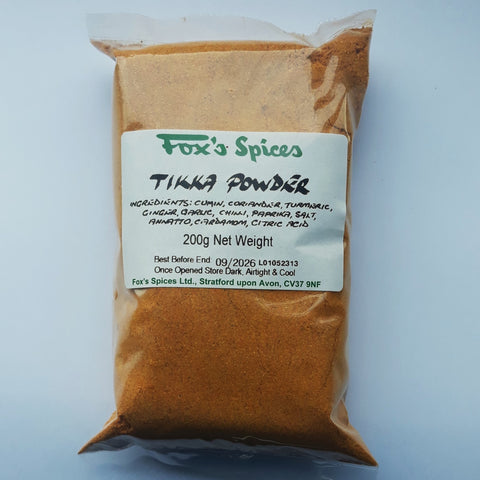 Tikka curry powder from Fox's Spices sold in 200g bags.