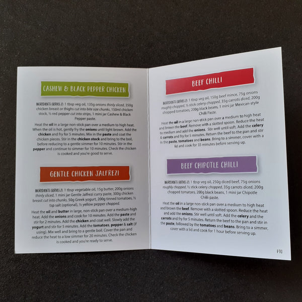 Inside of the Case for Cooking mini jar recipe card