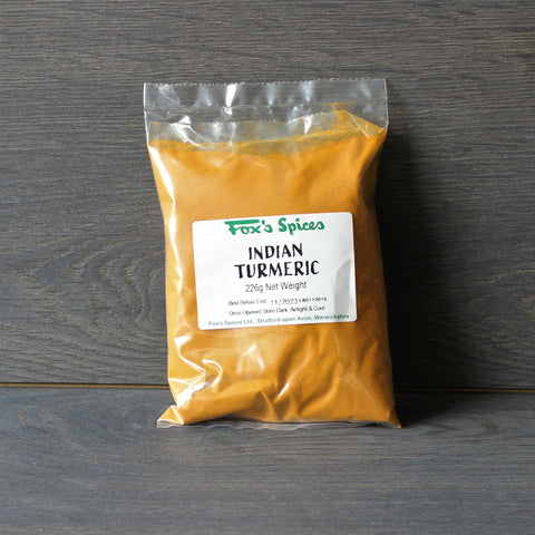 Turmeric powder from Fox's Spices sold in 226g bags.