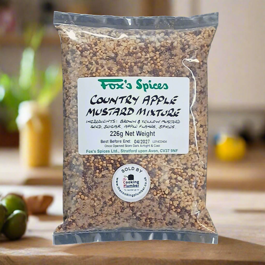 A 226g bag of Country apple mustard from Fox's Spices.