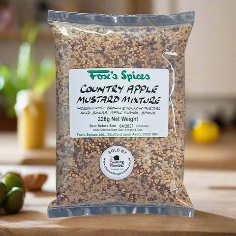 A 226g bag of Country apple mustard from Fox's Spices.