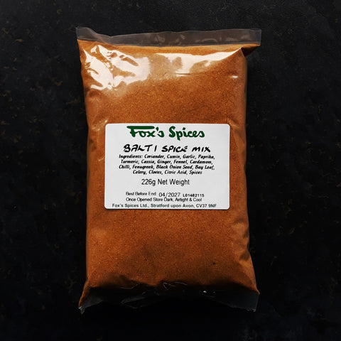 A 226g bag of Balti spice mix (Curry) supplied by Fox's Spices.