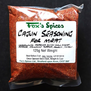 A 125g bag of Fox's Spices cajun seasoning for meat.