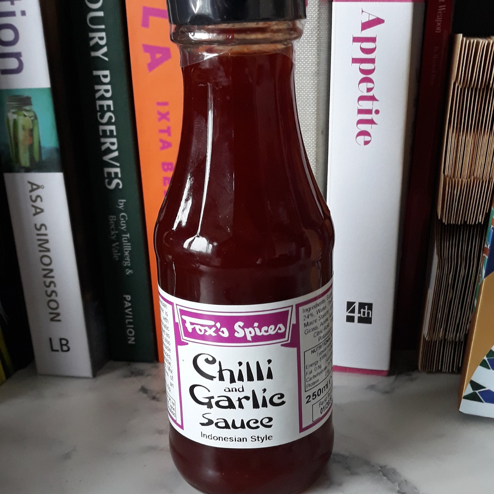 Chilli and Garlic sauce in a 250ml bottle supplied by Fox's Spices.