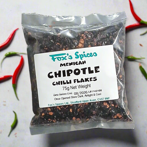 A 75g bag of Chipotle chilli flakes sold by Fox's Spices.
