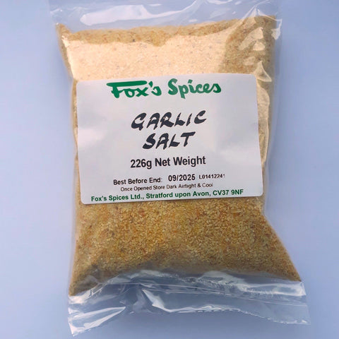 Fox's Spices garlic salt. Sold in 226g bags.