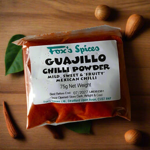 Guajillo chilli powder sold in 75g from Fox's Spices.