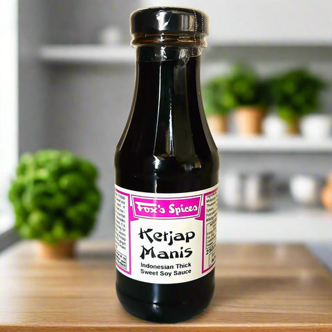 Ketjap Manis Indonesian thick sweet soy sauce sold by Fox's Spices in 250ml bottles.