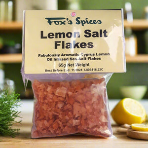 Lemon salt flakes from Fox's spices sold in 65g bags.