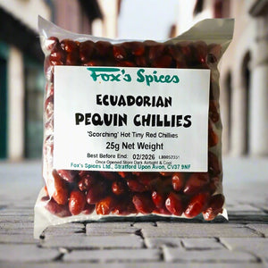 A 25g bag of Pequin chillies sold by Fox's Spices.