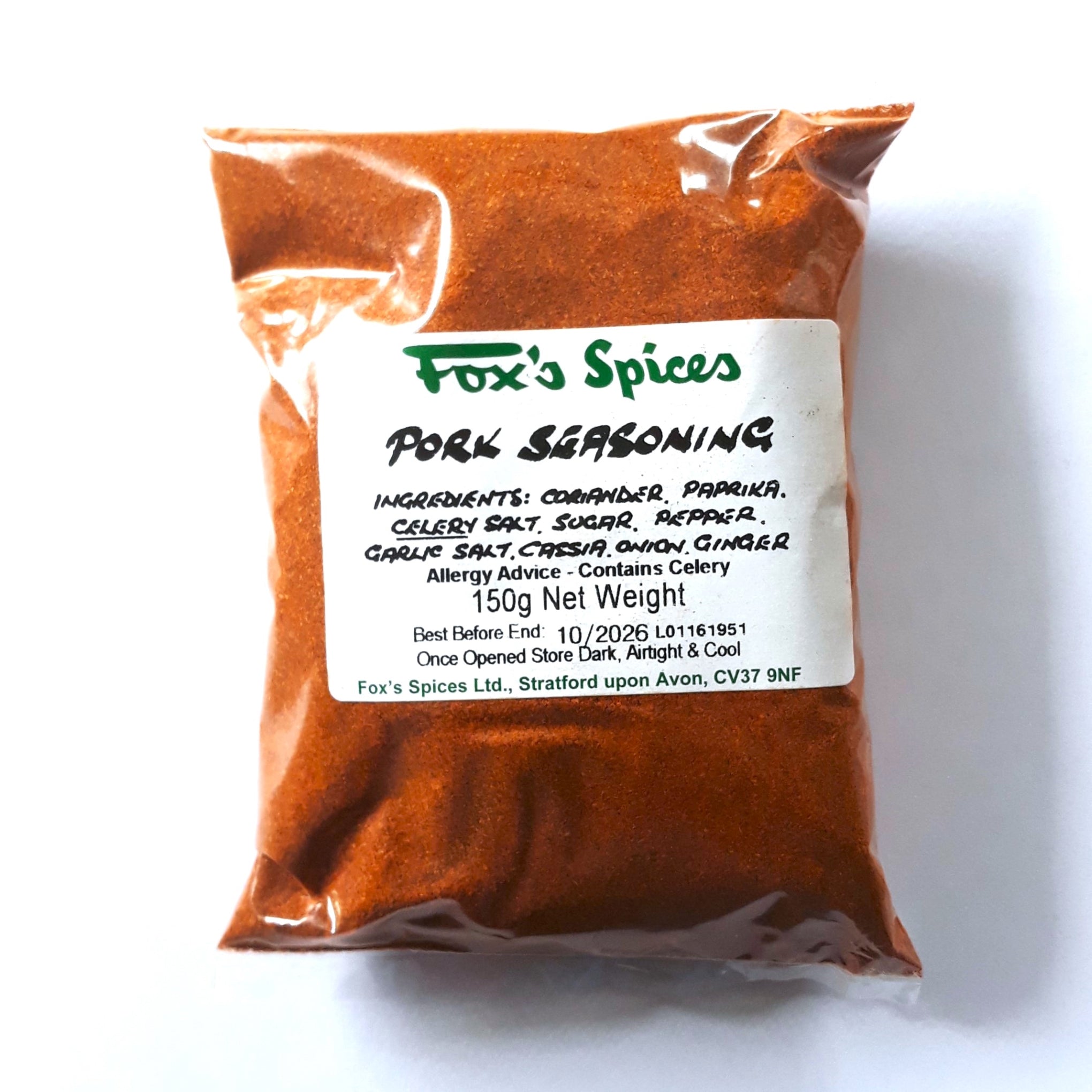 Fox's Spices Pork seasoning sold in 150g bags.