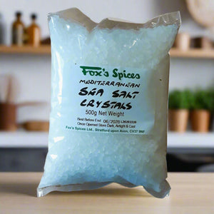 Fox's Spices sea salt crystals sold in 500g bags.