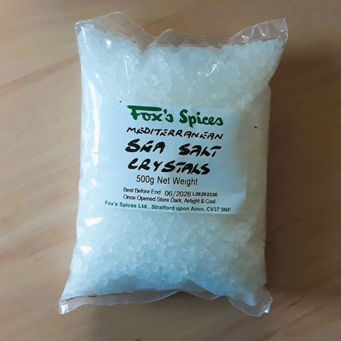 Fox's Spices sea salt crystals sold in 500g bags.