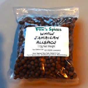 Whole Jamaican Allspice supplied by Fox's Spices in 113g bags.