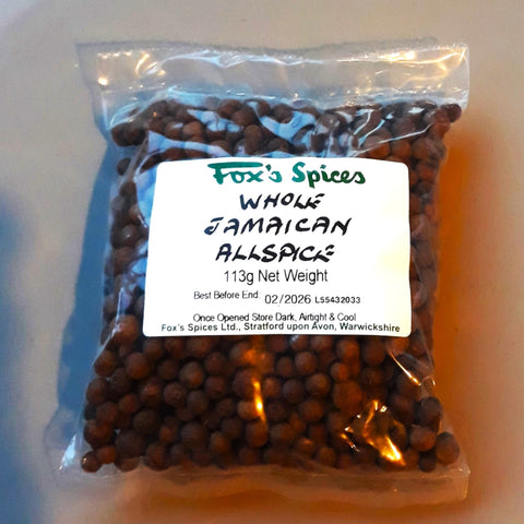 Whole Jamaican Allspice supplied by Fox's Spices in 113g bags.