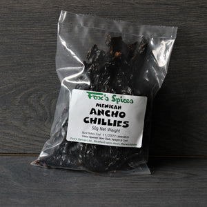 A 50g bag of Mexican Ancho Dried Chillies from Fox's Spices