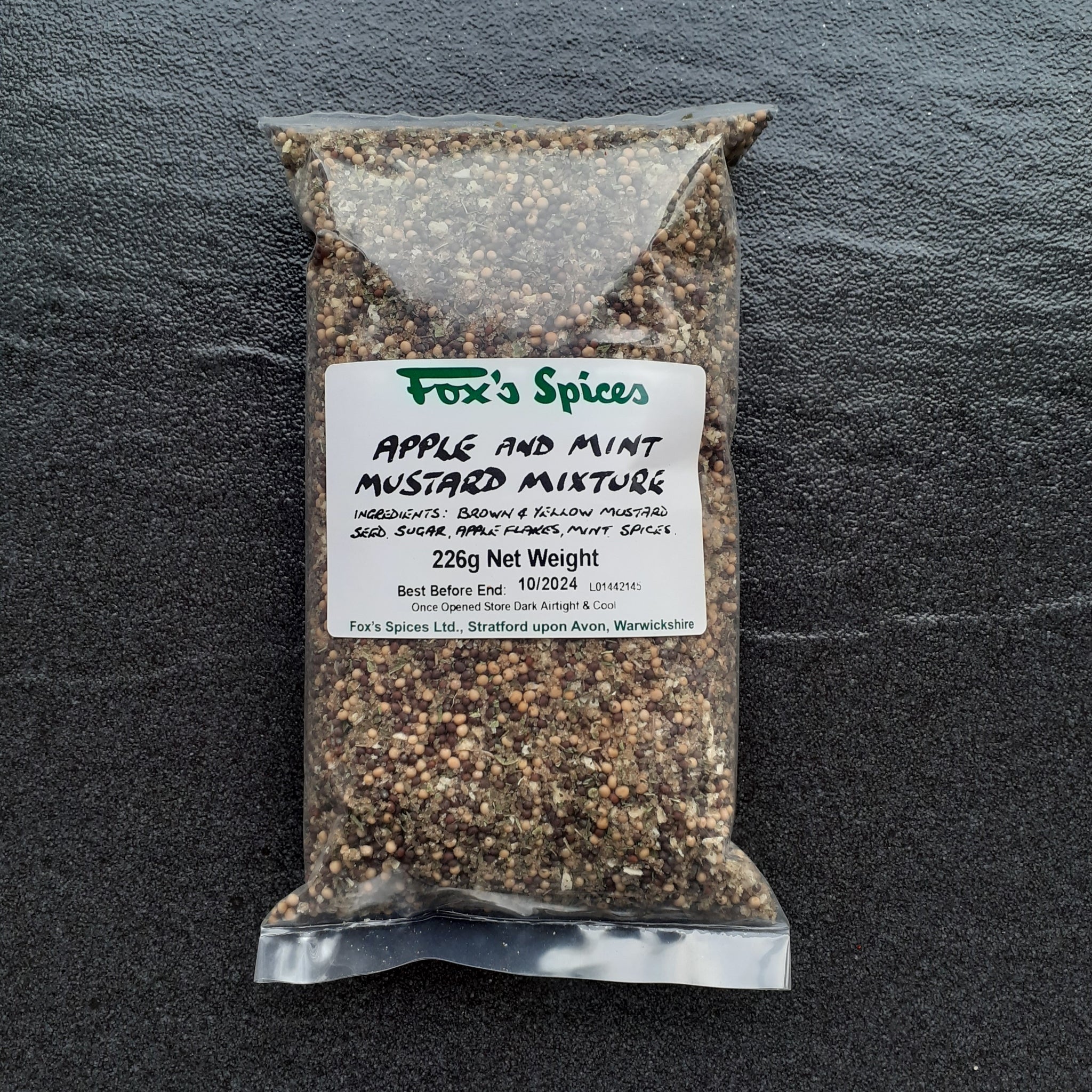 Fox's Spices Apple & mint mustards mixture sold in 226g bags.
