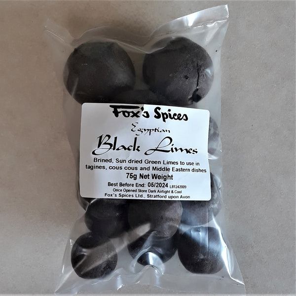 Fox's Spices black limes. Sold in 50g bags as used in Ottolenghi's Test kitchen cook book.