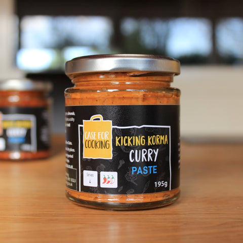 A jar of Kicking Korma Curry Paste by Case for Cooking 