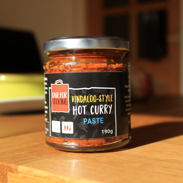 A jar of Vindaloo-style hot curry paste by Case for Cooking 
