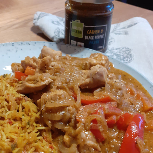 plate of cashew and black pepper chicken by Case for Cooking 