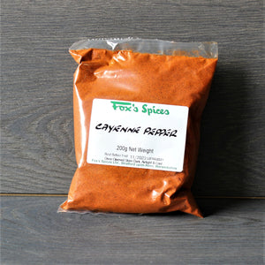 A 200g bag of Cayenne pepper from Fox's Spices