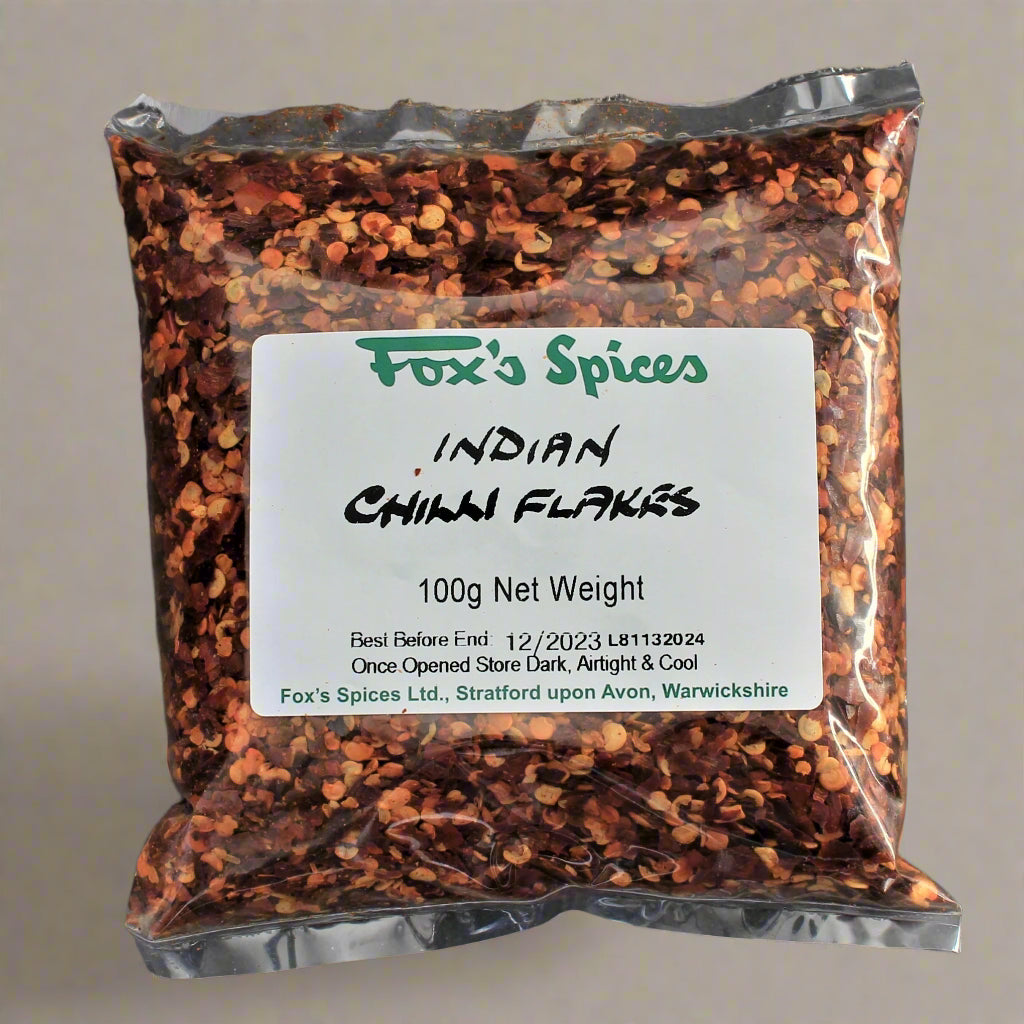 A 100g bag of chilli flakes from Fox's Spices.