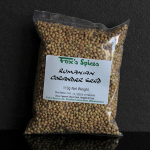 A 113g bag of Fox's Spices coriander seeds.
