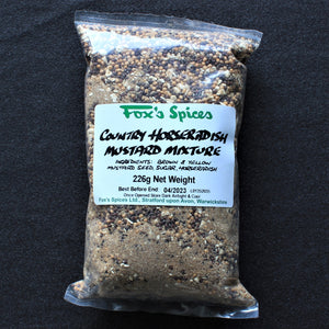 A bag of 226g of Fox's Spices horseradish mustard mixture