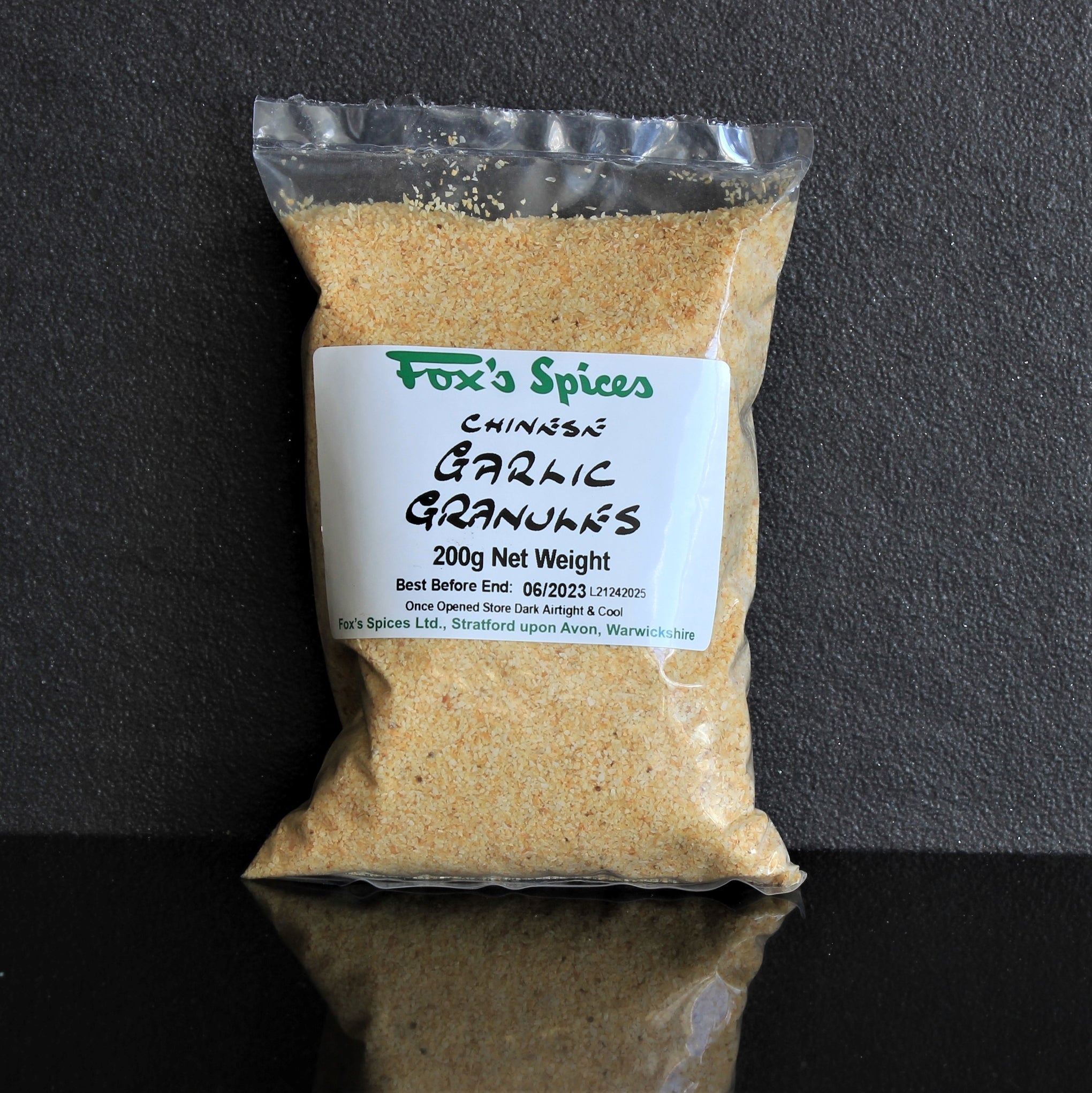 A 200g bag Garlic Granules from Fox's Spices