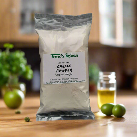 200g bag of Egyptian garlic powder from Fox's Spices 