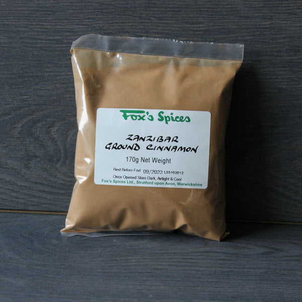 a 170g bag of ground cinnamon from Fox's Spices.