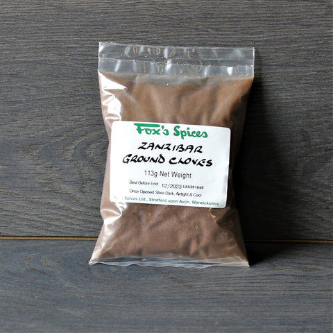 A 113g bag of ground cloves from Fox's Spices.