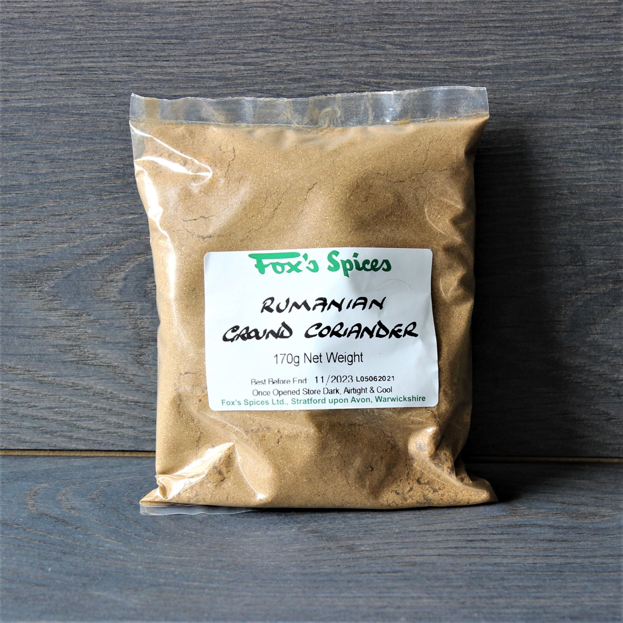 A 170g bag of ground coriander from Fox's Spices