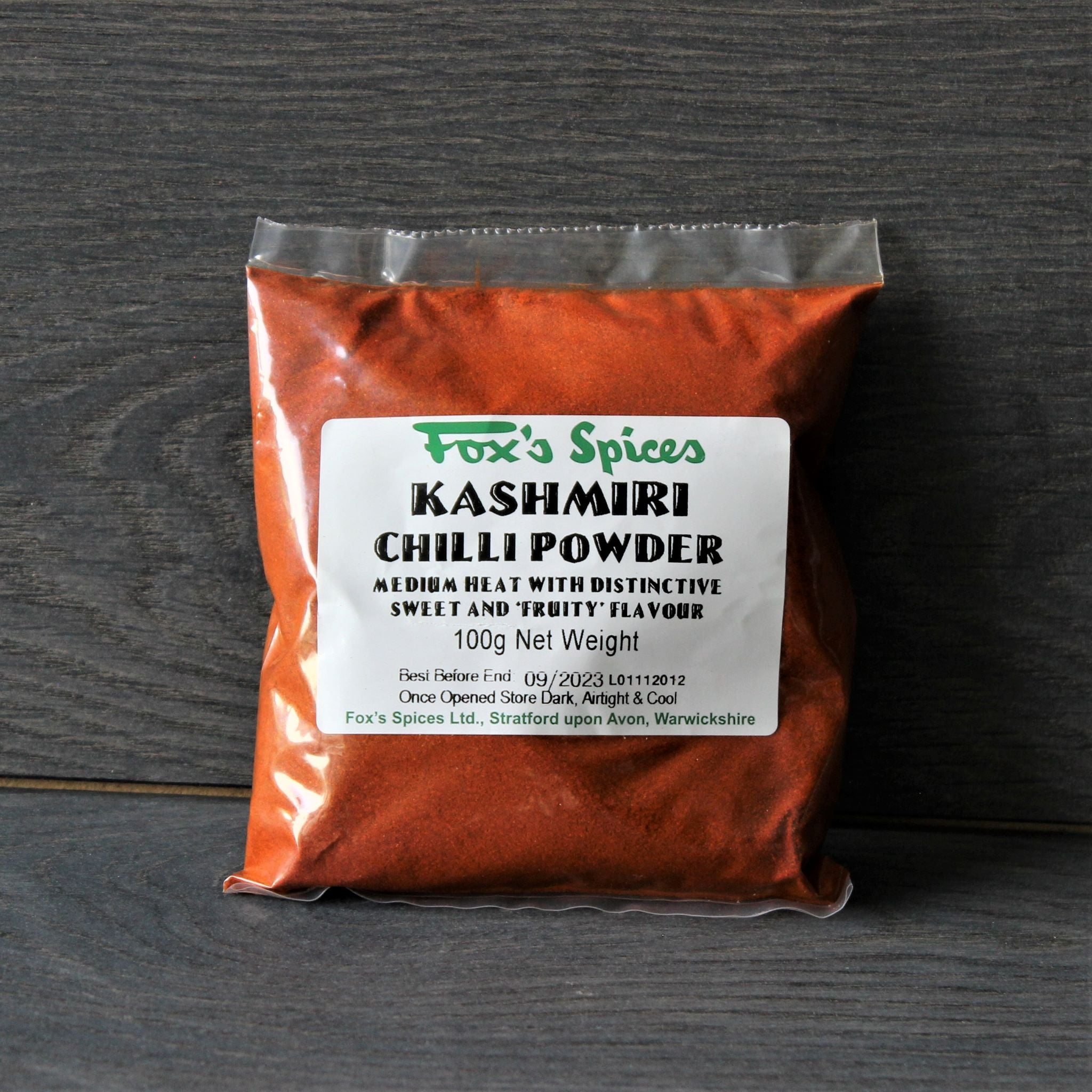 A 100g bag of Kashmiri Chilli Powder from Fox's Spices