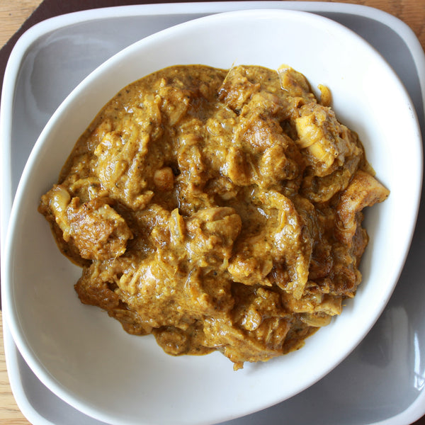 A dish of chicken korma made with a Case for Cooking Kicking Korma Curry Spice Pot