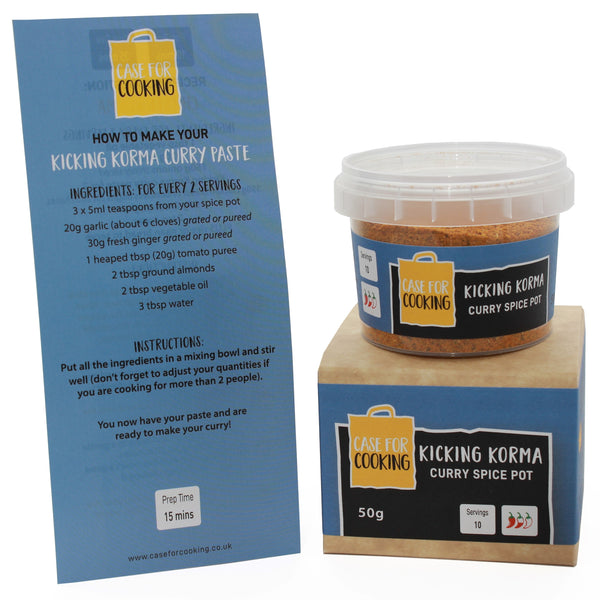 Kicking Korma Curry spice pot serves 10 with recipe card by Case for Cooking 