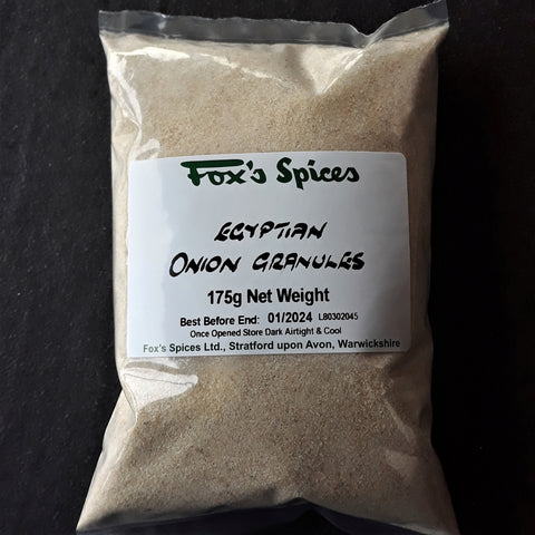 Fox's Spices  onion granules. Sold in 175g bags.