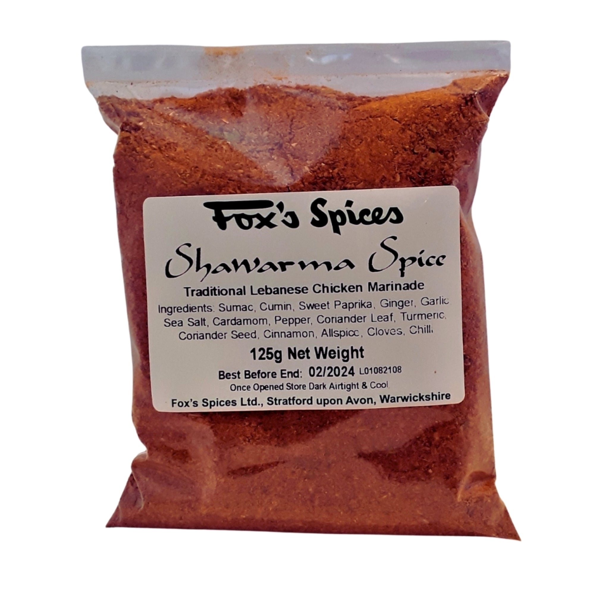 Shawarma spice sold in 125g bags. Supplied by Fox's Spices 