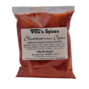 Shawarma spice sold in 125g bags. Supplied by Fox's Spices 