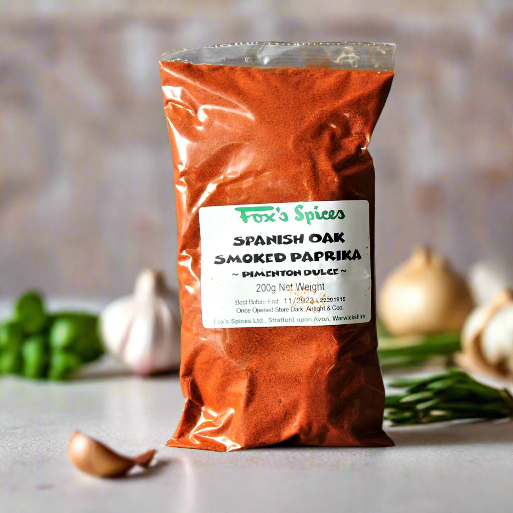 Oak Smoked Paprika supplied by Fox's Spices  in a 200g bag.