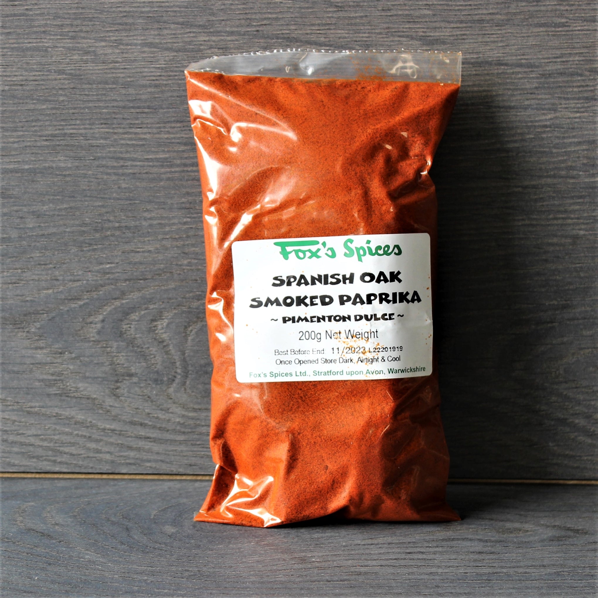 Fox's Spices Oak Smoked Paprika supplied in 200g bags.