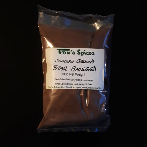 Ground Star Aniseed ground sold by Fox's Spices in 100g bags.
