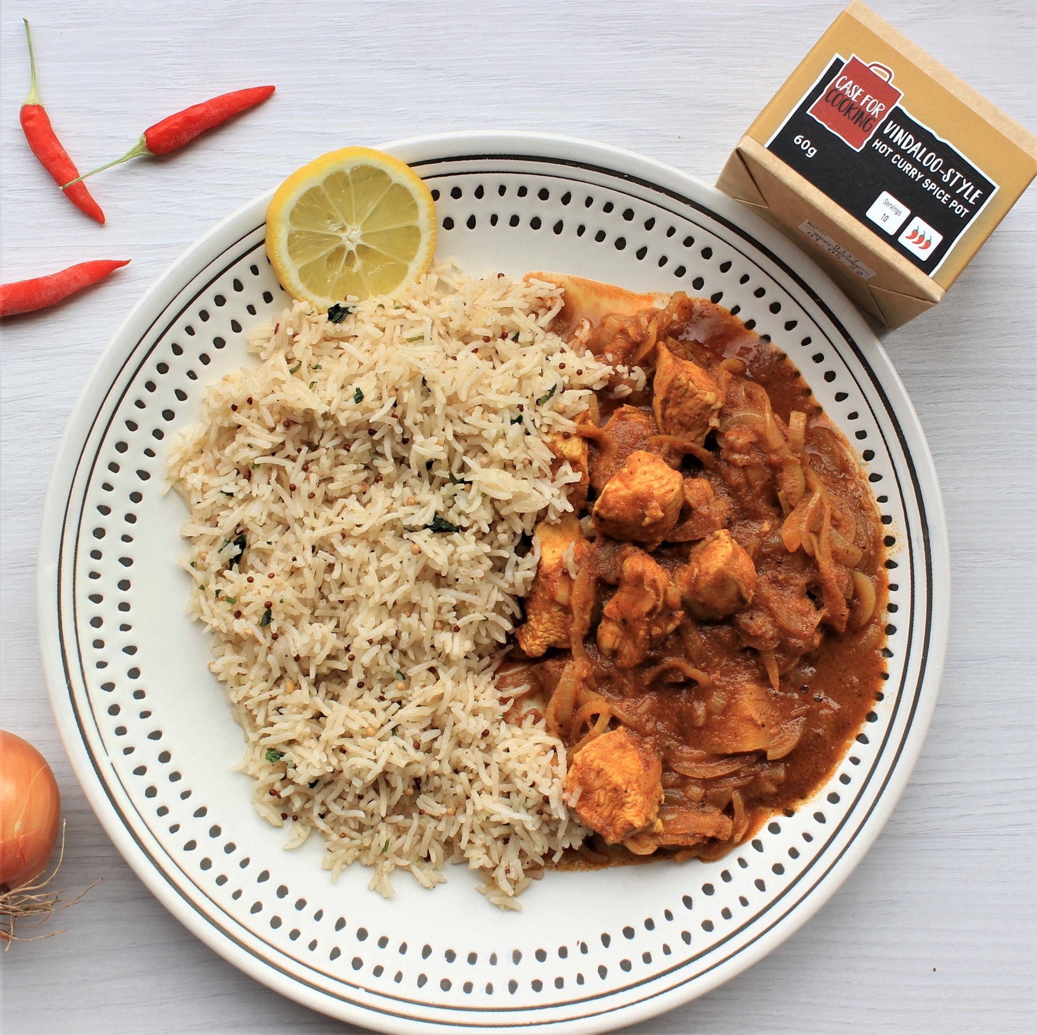 Vindaloo spice pot with recipe card. Serves up to 10 portions. Made by Case For Cooking & sold by The Cooking Plumber