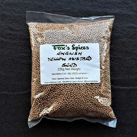 Yellow English mustard seeds sold in 226g bags